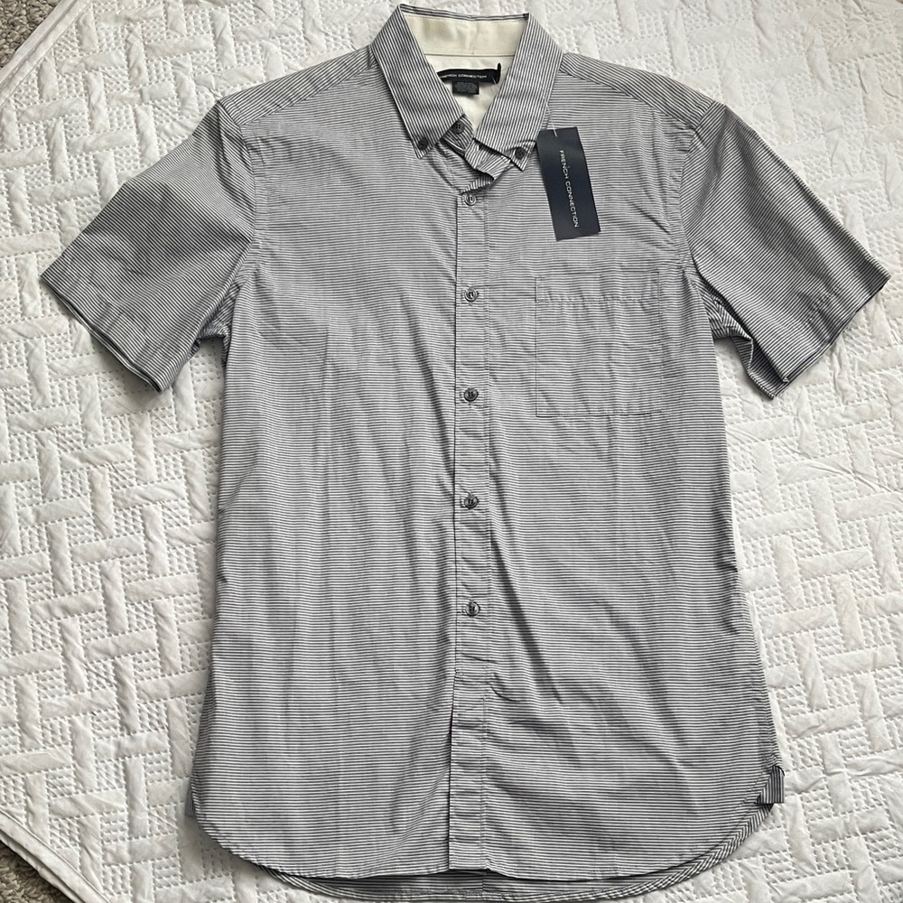 French Connection Men's Short-Sleeve Micro-Stripe Button-Down Shirt - Gray